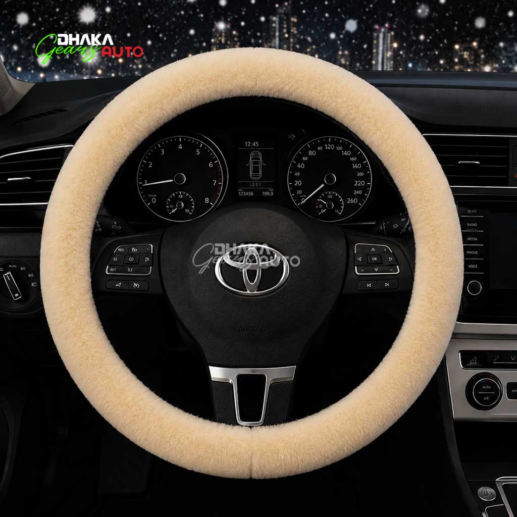 Warm Wool Steering Wheel Cover – Fluffy, Soft, Cozy & Perfect for Winter Driving S46
